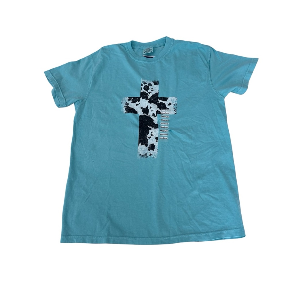 Southern Fried Cotton Comfort Colors Blue Cross Men’s Unisex T-Shirt Medium